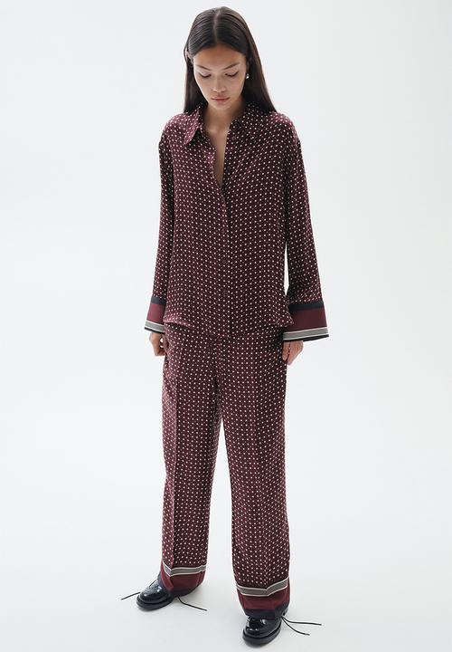 H&M - Patterned satin shirt - burgundy/patterned