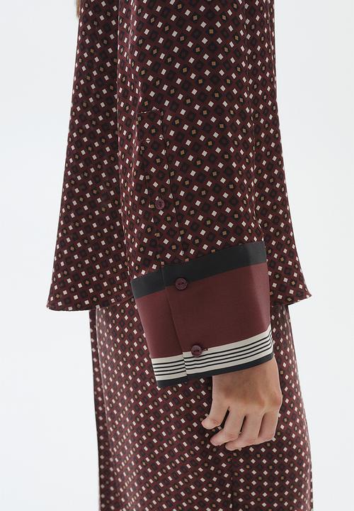 H&M - Patterned satin shirt - burgundy/patterned
