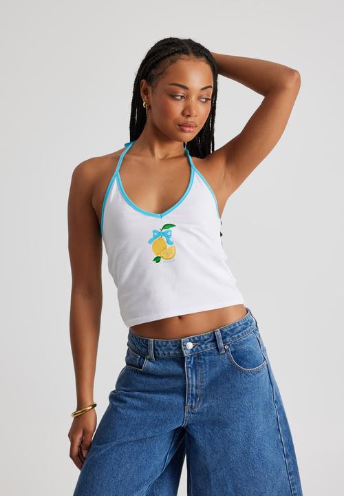 Graphic Halter Top - White/Lemons