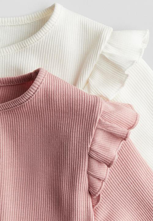 H&M - 2-Pack ribbed cotton tops - light pink white