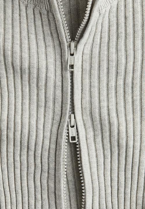 H&M - Rib-knit zip-through cardigan - light grey marl
