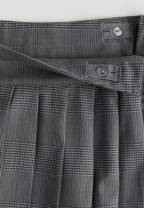 H&M - Pleated twill skirt - dark grey/checked