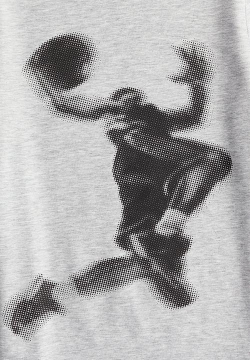 H&M - Printed cotton T-shirt - light grey marl