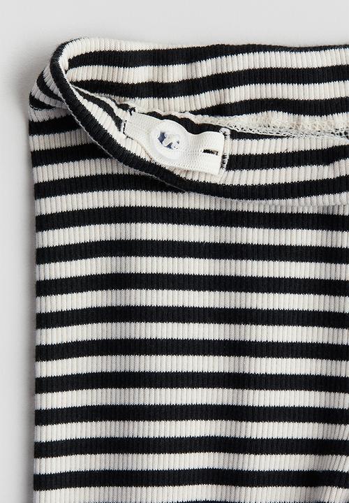 H&M - Ribbed jersey leggings - black/striped 