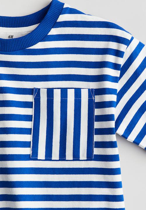 H&M - Pocket-detail T-shirt - bright blue/striped