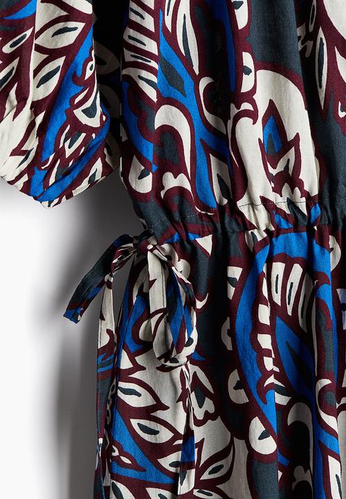 H&M - Drawstring-waist cotton dress - navy blue/patterned