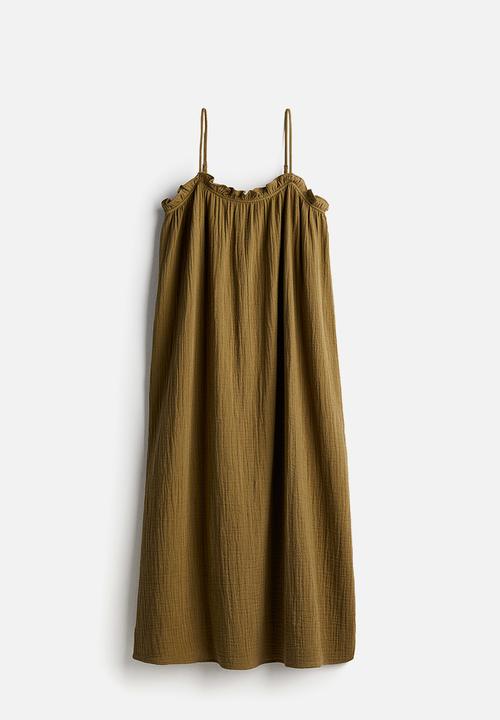 H&M - Frill-trimmed cotton dress - khaki green