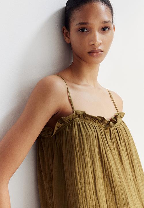 H&M - Frill-trimmed cotton dress - khaki green