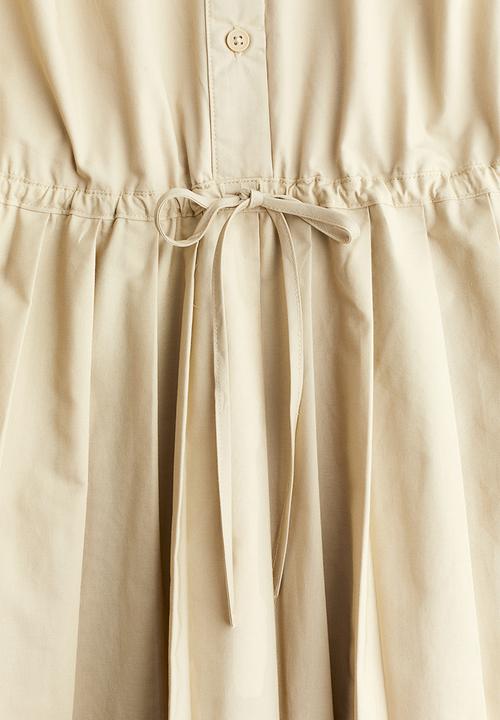 H&M - Pleated-skirt shoulder-pad dress - light beige