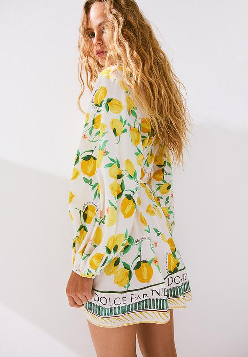 H&M - Macramé-belt dress - cream lemons 