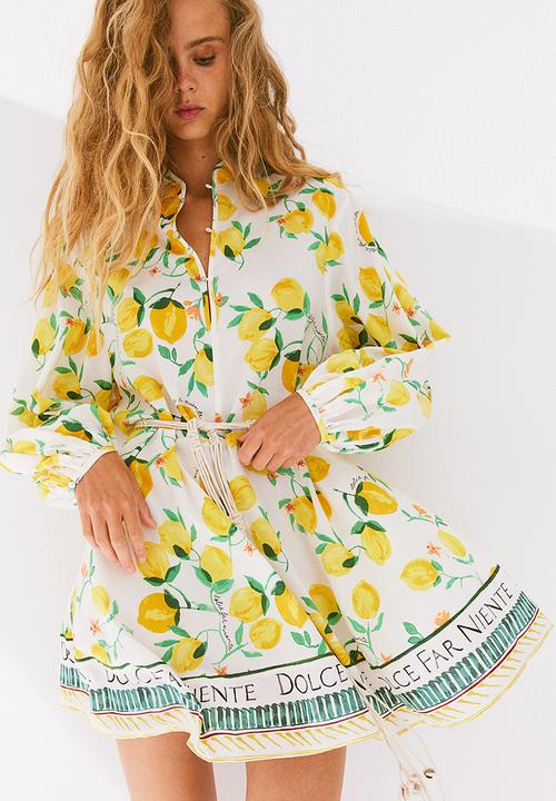 H&M - Macramé-belt dress - cream lemons 