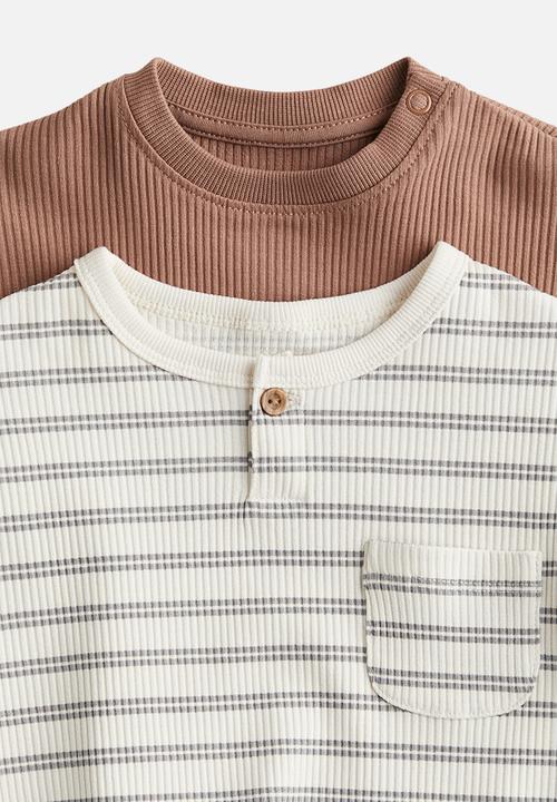 H&M - 2-Pack ribbed jersey tops - brown striped