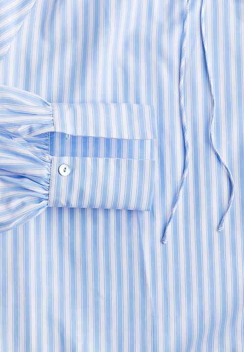 H&M - Oversized tie-detail dress - light blue/striped 