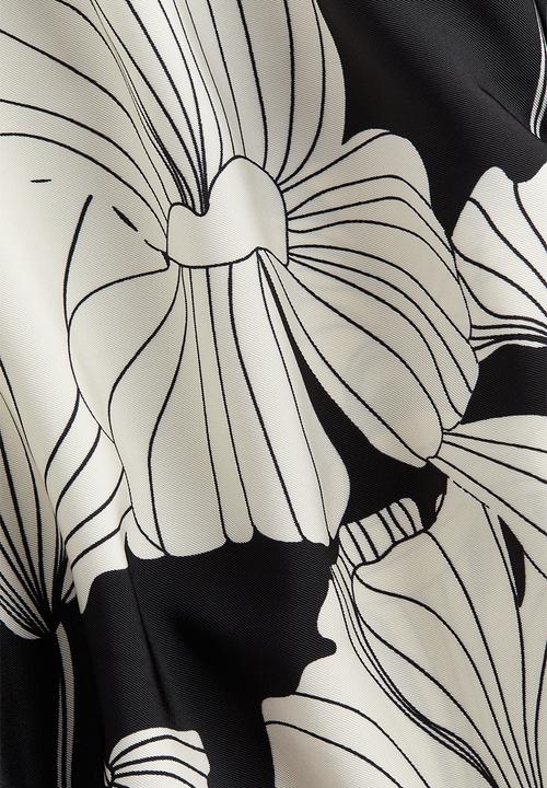 H&M - Wide pull-on trousers -  black/white floral