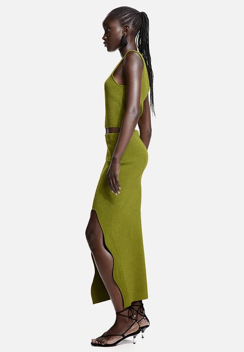 H&M - Slit-front knitted skirt - green