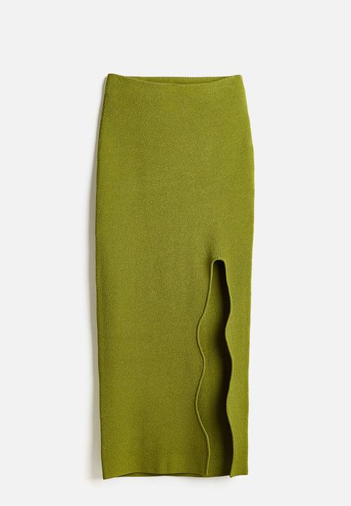 H&M - Slit-front knitted skirt - green