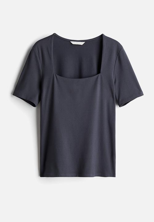 H&M - Square-neck top - dark grey 