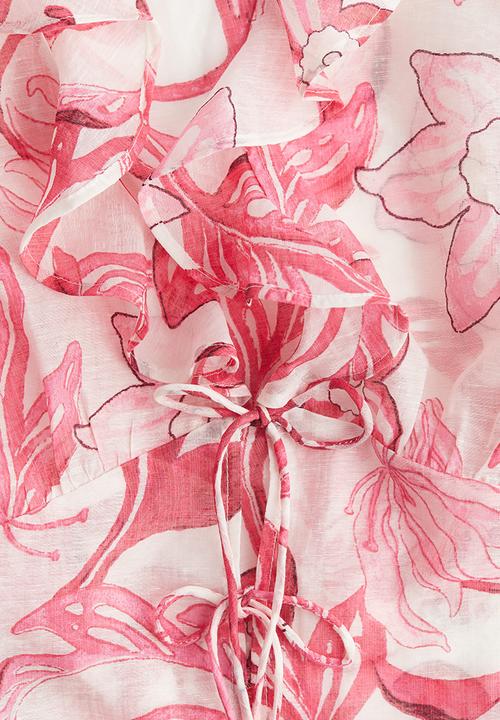 H&M - Frill-trimmed blouse - white & pink floral