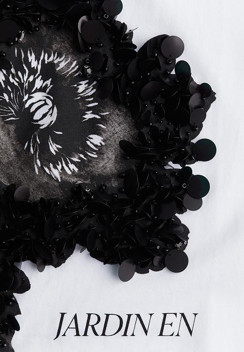 H&M - Embellished t-shirt - white fleurs