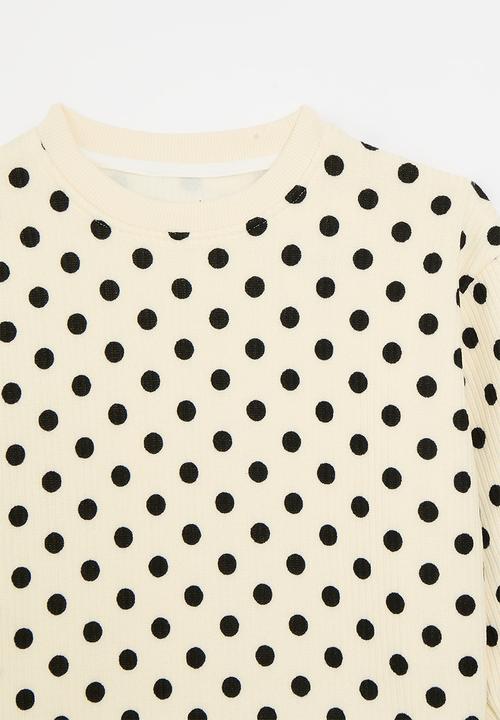 Pop Candy - Polka dot sweat top - ecru & white