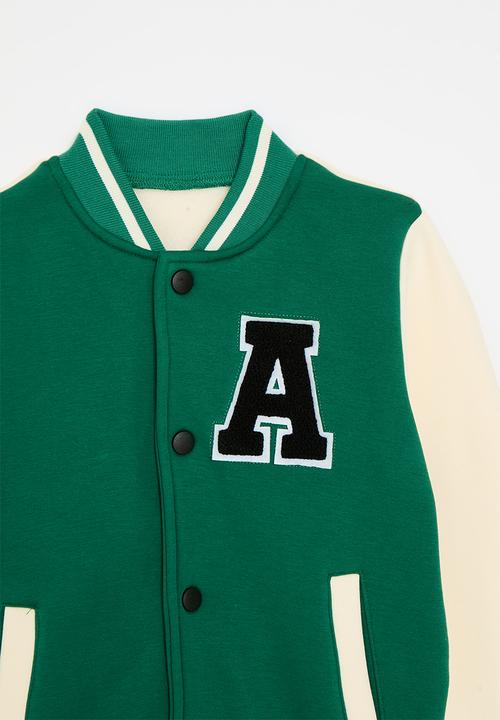 Pop Candy - Contrast baseball jacket-green & ecru