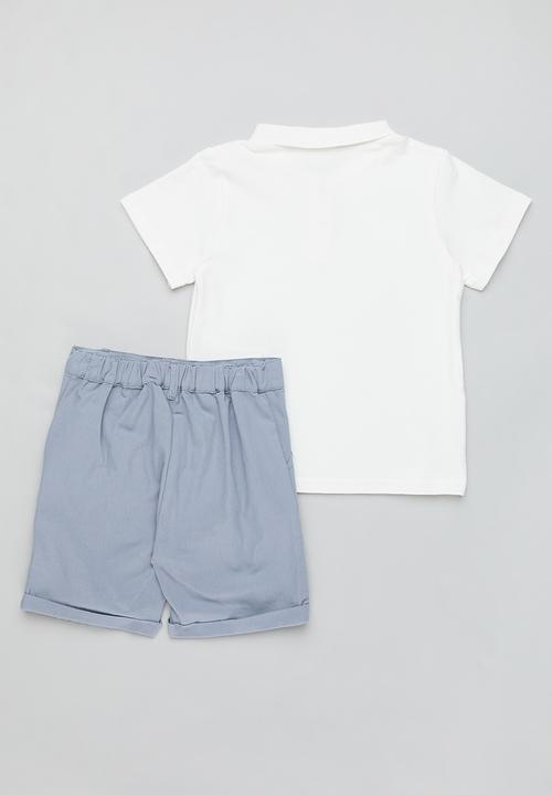 Pop Candy - Golf shirt & short set - blue & white