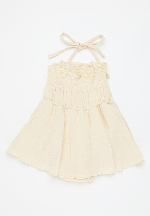 Pop Candy - Smock romper dress-ecru
