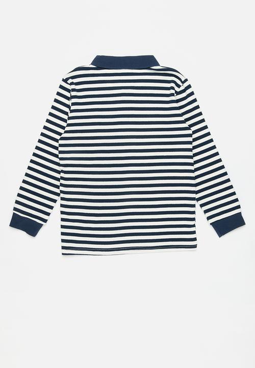Pop Candy - Stripe fleece golfer - navy/white