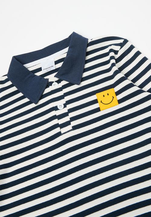 Pop Candy - Stripe fleece golfer - navy/white