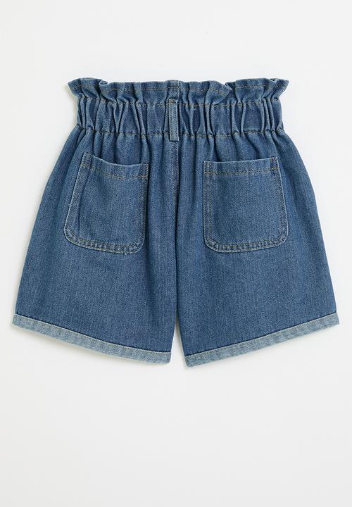Pop Candy - Paperbag waist shorts - stonewash