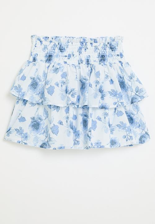 Pop Candy - Smock tiered skirt - blue & white