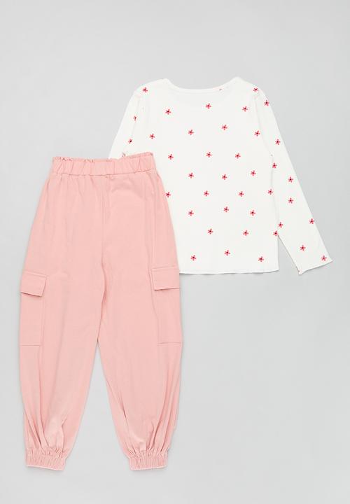 Pop Candy - Tee & cargo pants set - pink & white