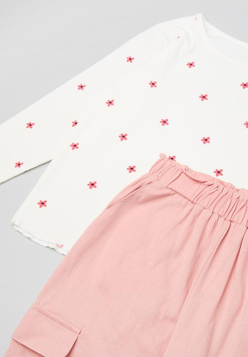 Pop Candy - Tee & cargo pants set - pink & white