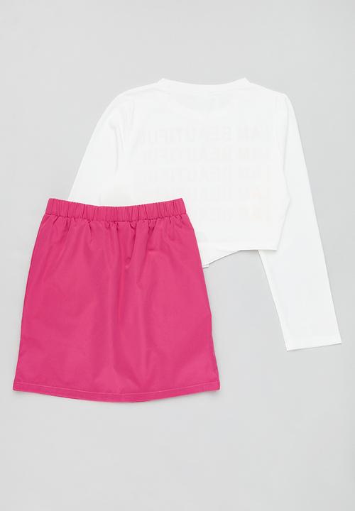 Pop Candy - Printed top & skirt set-pink & white