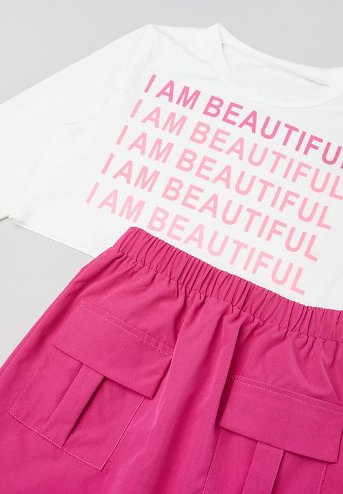 Pop Candy - Printed top & skirt set-pink & white