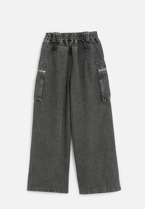 Pop Candy - Utility wide leg jeans - charcoal black