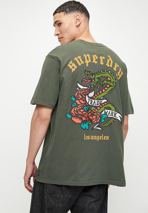 Superdry. - Tattoo back graphic loose tee - dark grey green
