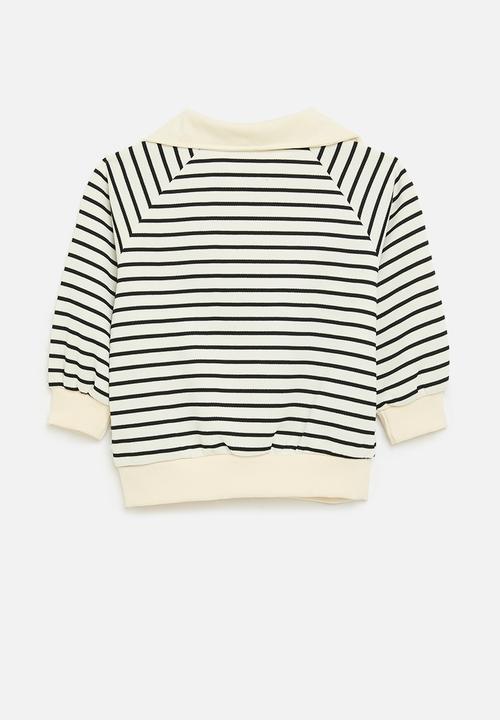 Pop Candy - Half zip striped sweater - white & black