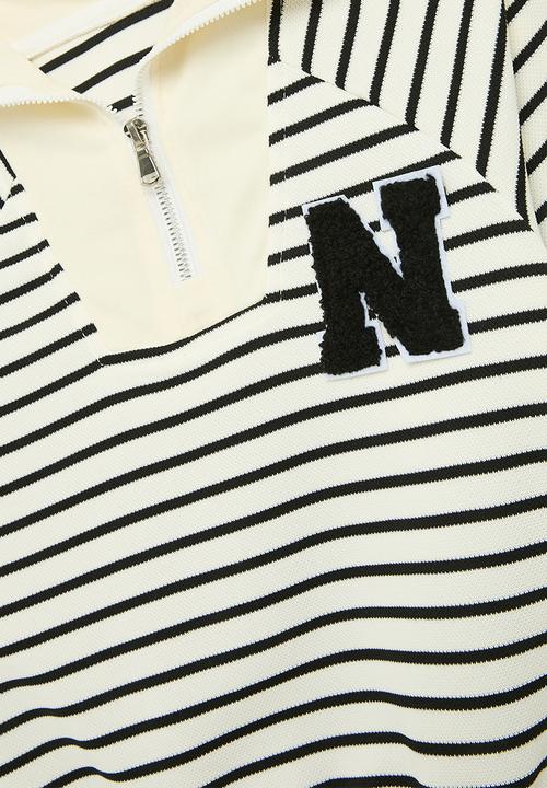 Pop Candy - Half zip striped sweater - white & black