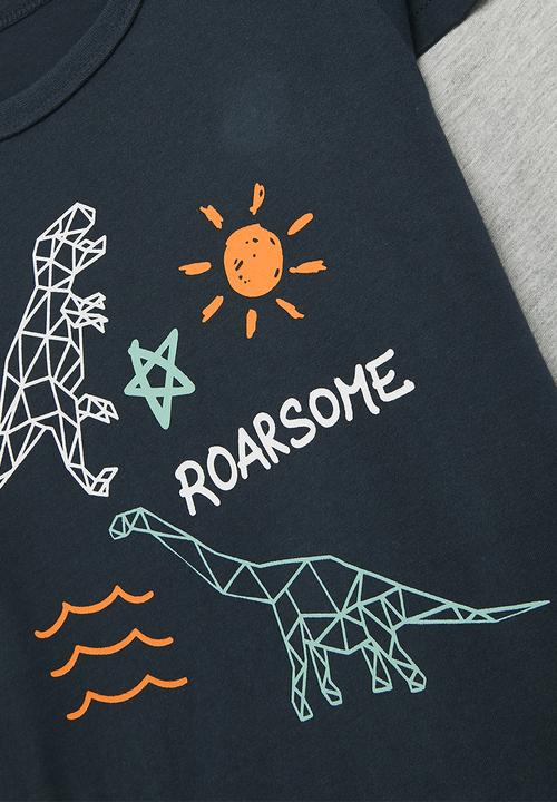 Pop Candy - Dino twofer tee - navy & grey