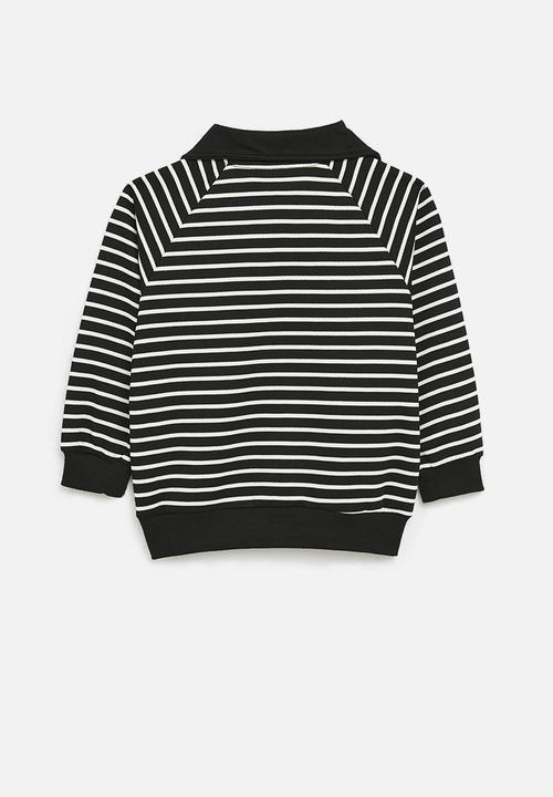 Pop Candy - Half zip striped sweater - black & white