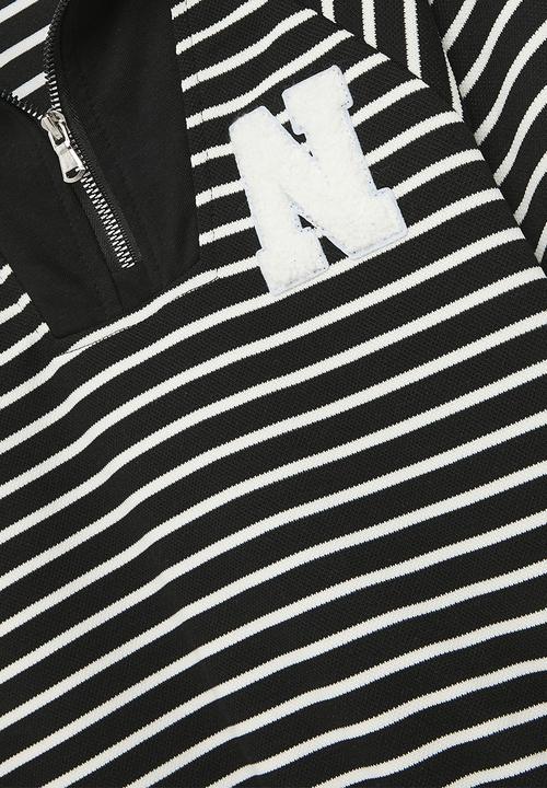 Pop Candy - Half zip striped sweater - black & white