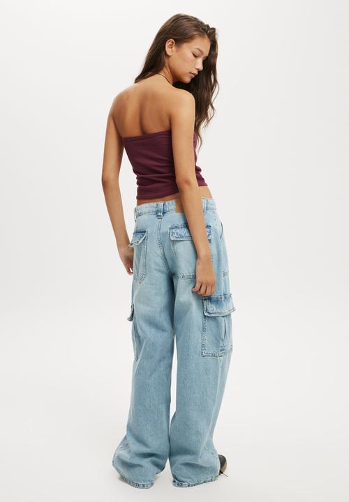 Cotton On - Relaxed Cargo Jean - Sunfaded Blue