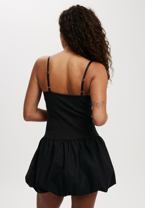 Cotton On - Romee Strappy Bubble Hem Mini Dress - Black