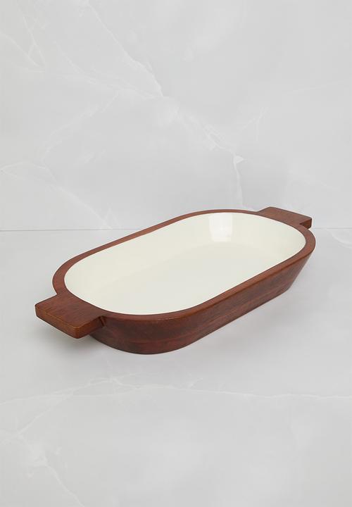 Sixth Floor - Pluto wood & enamel serving platter - White