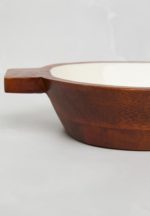 Sixth Floor - Pluto wood & enamel serving platter - White