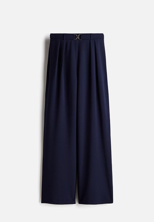 H&M - Buckle-detail tailored trousers - navy blue