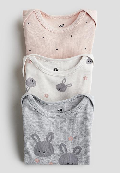 H&M - 3 pack long-sleeved bodysuits - light grey marl/bunnies