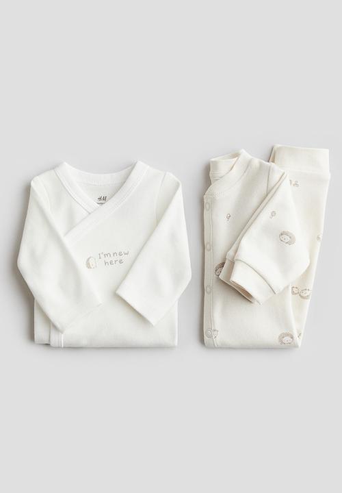 H&M - 3 piece cotton jersey gift set - cream patterned
