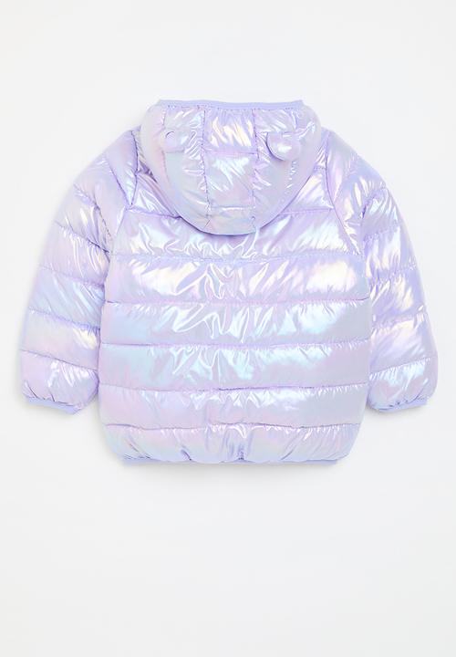 Pop Candy - Mettalic hooded puffer jacket-lilac
